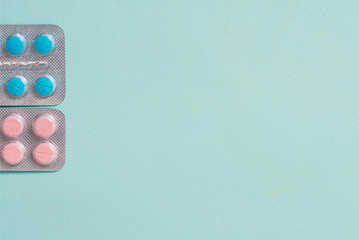 Full frame variation of medicine in blister packaging in pharmaceutical, medication concept background with multiple dosage form for cure or treatment human disease