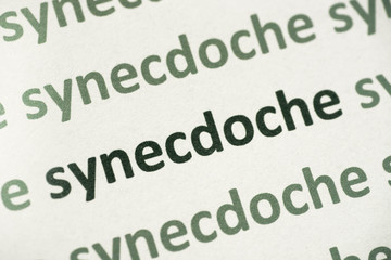 Fototapeta na wymiar word synecdoche printed on paper macro