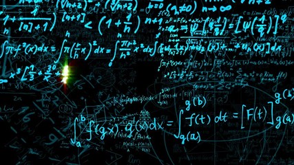 Blocks of abstract mathematical formulas are written and moved in the virtual space. The camera flies through the mathematical formulas. looped - Powered by Adobe