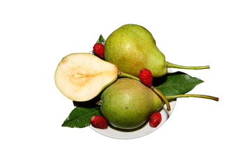 Pear and strawberry. Isolated white background.