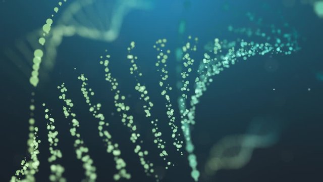 DNA Genetic modification chromosome  graphic connect together macro superzoom closeup for science medical in blue background particle sparkle glow motion graphic