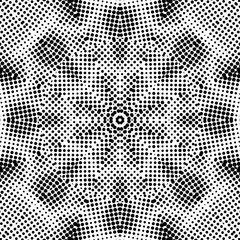 Black and white halftone kaleidoscope pattern