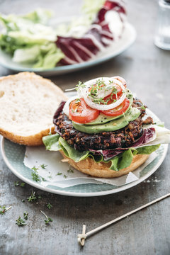 Food: Vegan Hamburger with bean patty