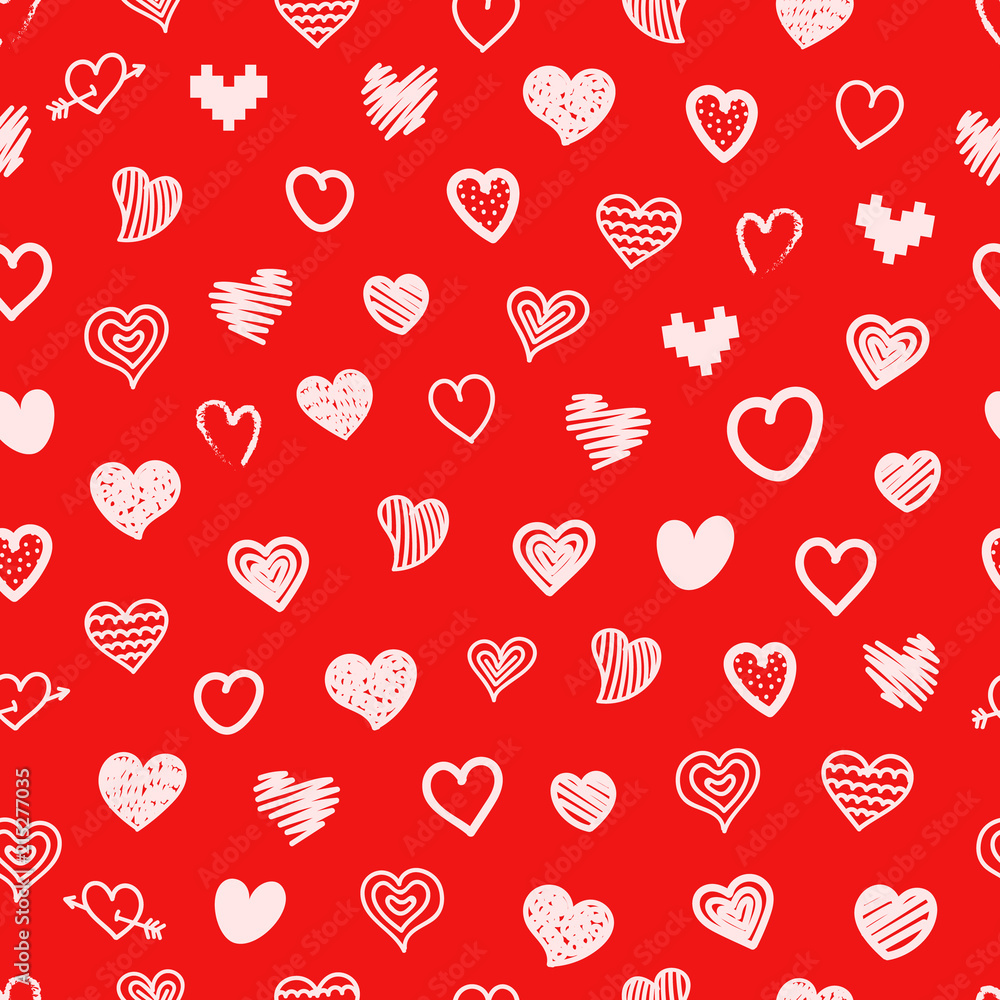 Poster different sketch style hearts seamless pattern