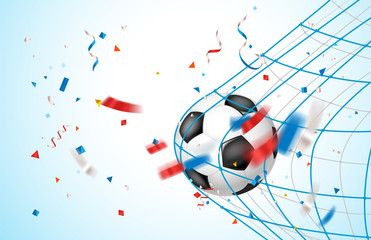 Fototapeta premium Goal concept. Leather soccer ball on a net