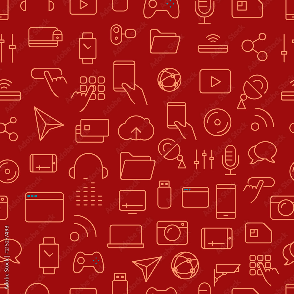 Poster Different tech icons vector seamless background