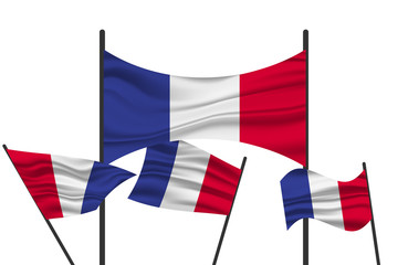 Cheering crowd with France national flags. The flag of France.