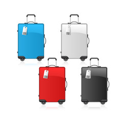 Travel wheeled suitcases in black, red, blue and white colors