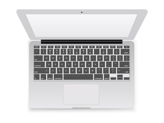 Office modern laptop vector illustration. Top view