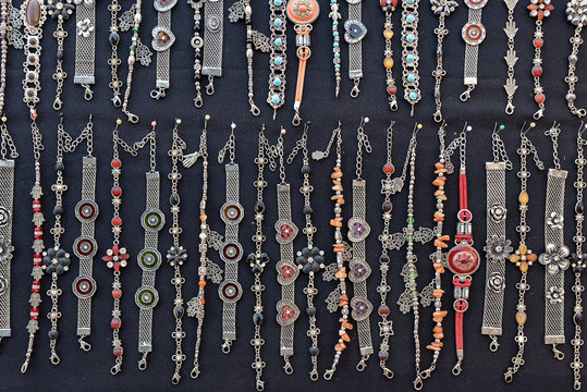 Necklaces and bracelets at market in Morocco