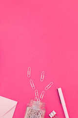 Styled pink feminine workspace flat lay