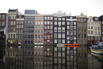 typical Amsterdam houses along a canal