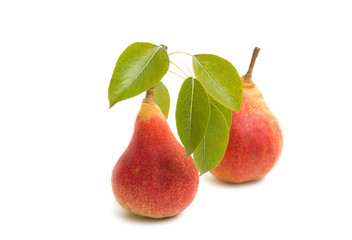 beautiful ripe pear with leaves isolated