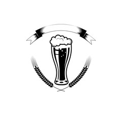 Beer logo - vector illustration, emblem brewery, barrel, pub, bar, tavern, brew, barley, brewing, alcohol drink, ribbon label on white background.