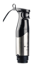 Black hand blender with accessory on the white background