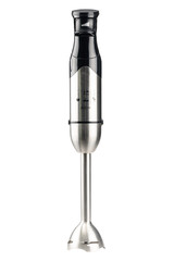 Black hand blender with accessory on the white background