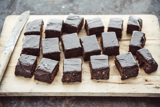 Food: Healthy brownies, made of sweet potato, medjool dates,caca