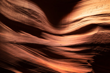 The interior pattern and textures of the canyon walls of Antelope Canyon near page, Arizona.