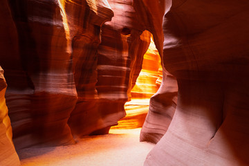 The interior pattern and textures of the canyon walls of Antelope Canyon near page, Arizona.