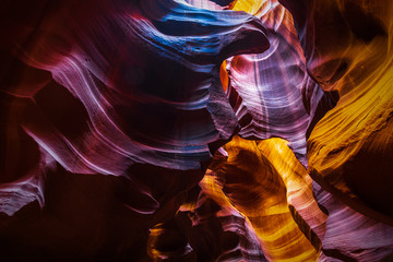 The interior pattern and textures of the canyon walls of Antelope Canyon near page, Arizona.