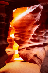 The interior pattern and textures of the canyon walls of Antelope Canyon near page, Arizona.