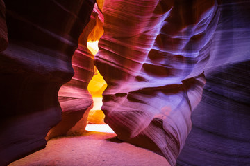 The interior pattern and textures of the canyon walls of Antelope Canyon near page, Arizona.