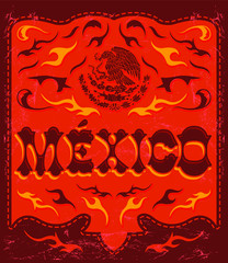 Traditional Mexico sign western style, mexican poster, card with red tone colors	