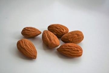 Almonds in a white background