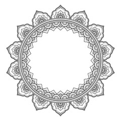 Circular pattern in form of mandala for Henna, Mehndi, tattoo, decoration. Decorative ornament in ethnic oriental style. Coloring book page.