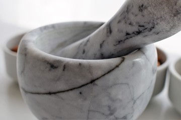 Marble Mortar in a white table