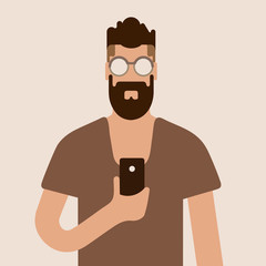 Flat hipster man character . illustration .