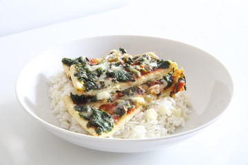 Delicious homemade pizza with rice