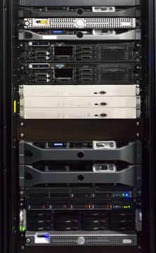 Detail of servers in a rack at a data center