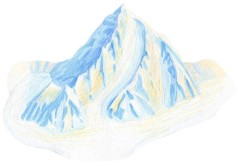 Mountain gouache and color pencils hand drawn illustration for many types of designs