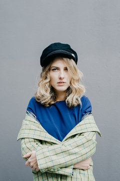 Beautiful woman in fall outfit posing