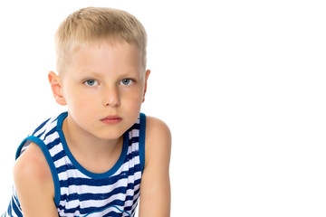 Portrait of little boy close-up, isolated.