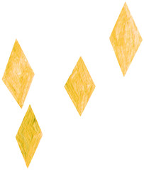 Yellow rhombuses decor. Illustration hand drawn with acrylic paint and color pencils