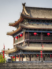 Xian city wall with red lanterns - Xian city, Shaanxi province, China