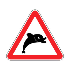 Attention Fish. Red prohibitory road sign. Danger of Fishing . Vector illustration