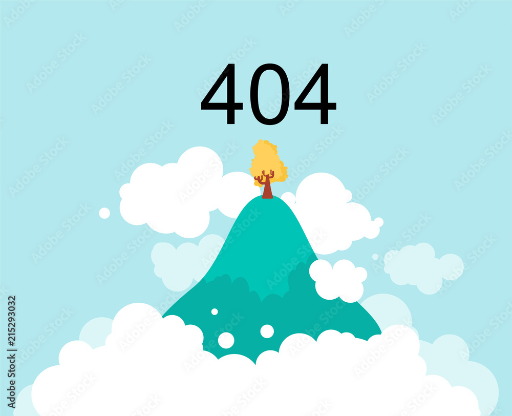 Poster flying island in clouds in sky. 404 error. page not found. vector illustration