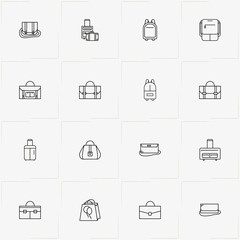 Bags line icon set with bag, lady bag and baggage