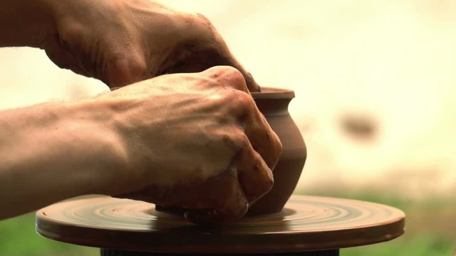 Close up pottery workshop, potter's wheel