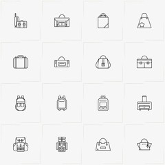 Bags line icon set with portfolio, bag and suitcase