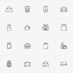 Bags line icon set with bag, lady purse and suitcase
