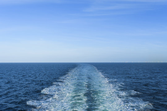 Churned Water Of A Ship's Wake In The North Sea At IJmuiden In The Netherlands