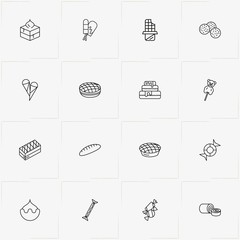 Bakery line icon set with pie, candy and chocolate bar