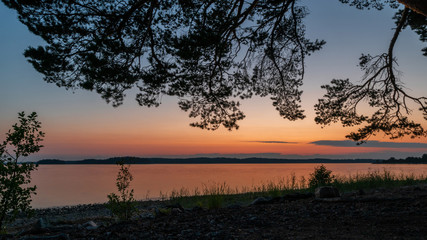Fototapeta na wymiar Summer archipelago sunset in Turku Finland.