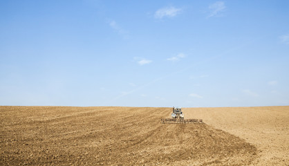 Harrowing the soil with tine harrows