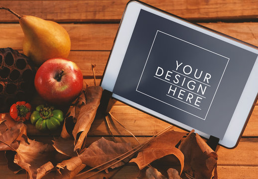Tablet by Fall Leaves Mockup