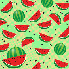 Background pattern with watermelon and seeds